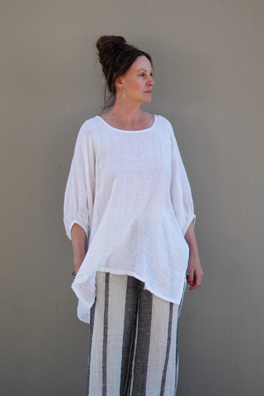 Bella Elasticated Sleeves Top White
