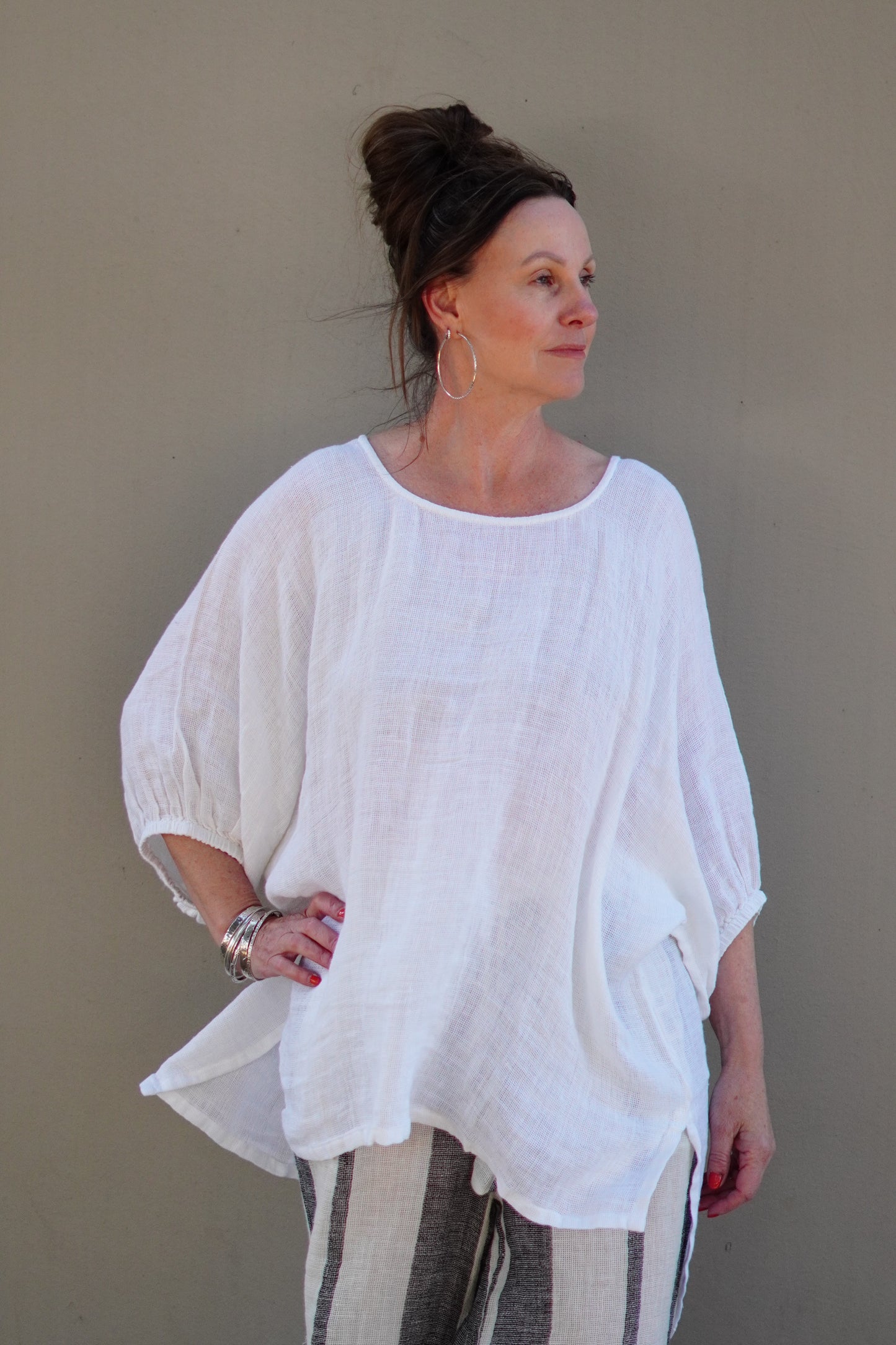 Bella Elasticated Sleeves Top White