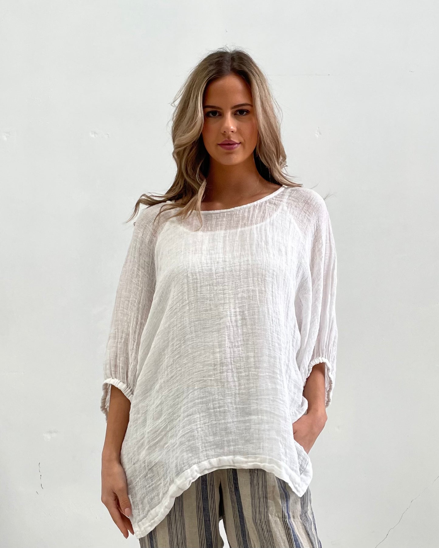 Bella Elasticated Sleeves Top White