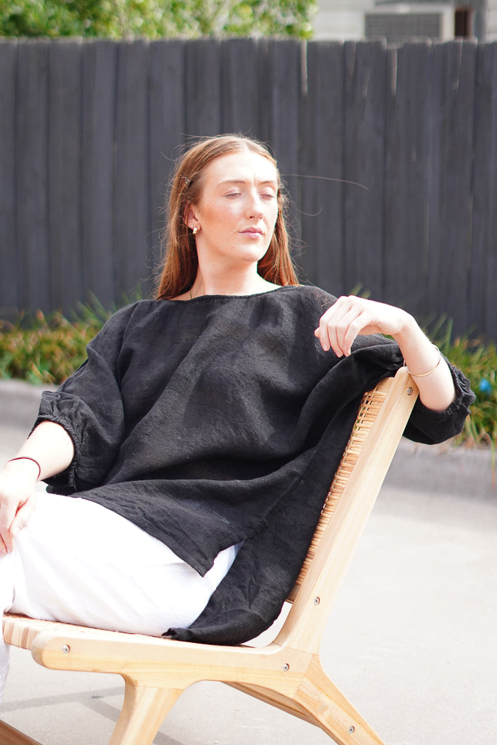 Bella Elasticated Sleeves Top Black Combo