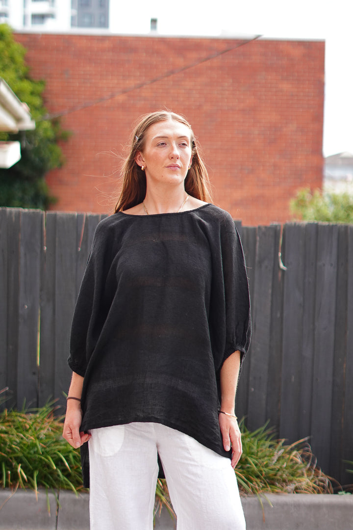 Bella Elasticated Sleeves Top Black Combo
