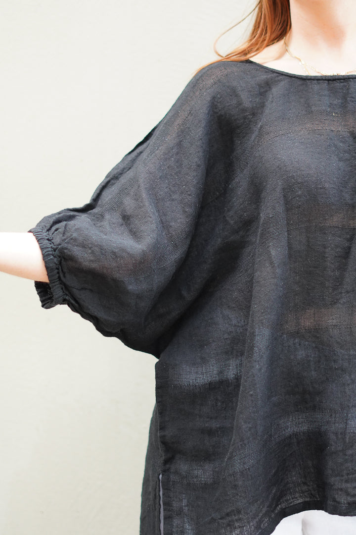 Bella Elasticated Sleeves Top Black Combo