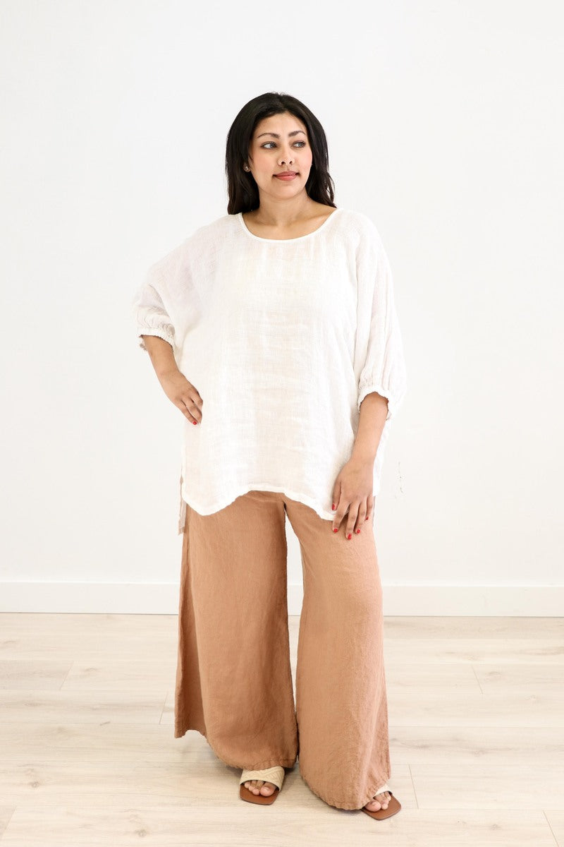 Bella Elasticated Sleeves Top White Combo