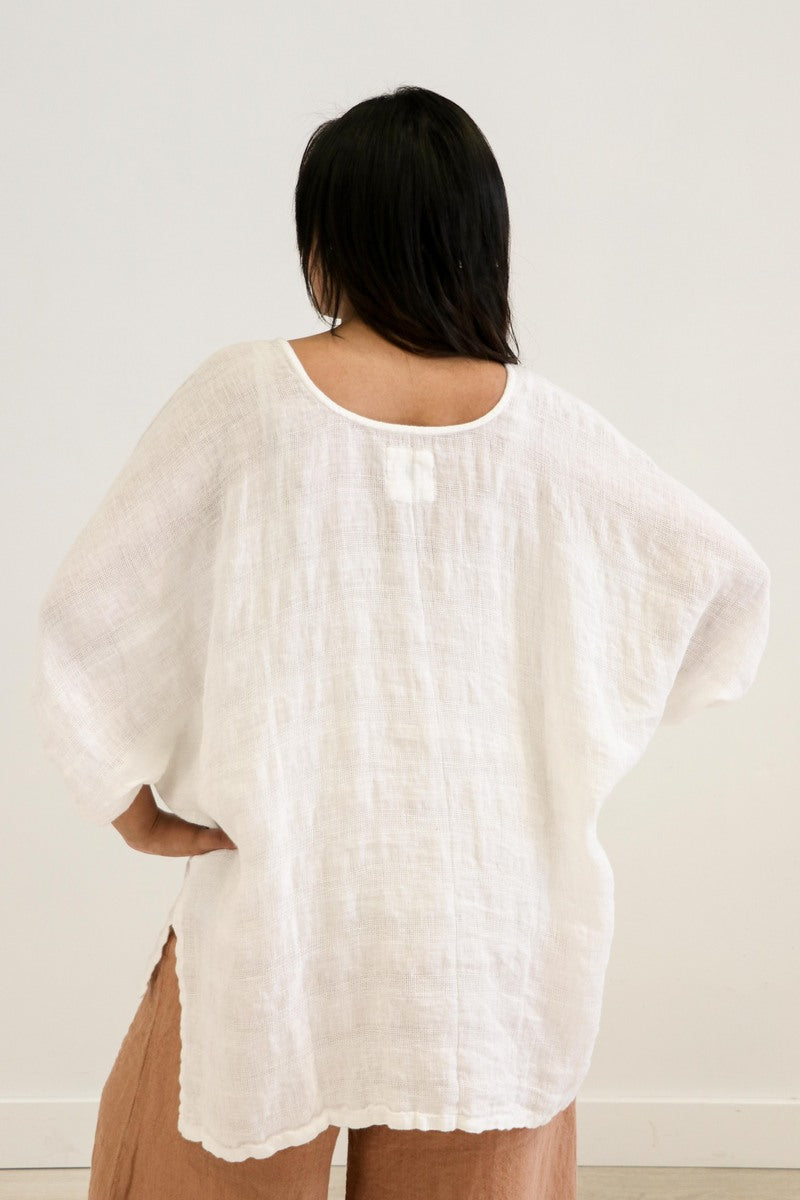 Bella Elasticated Sleeves Top White Combo