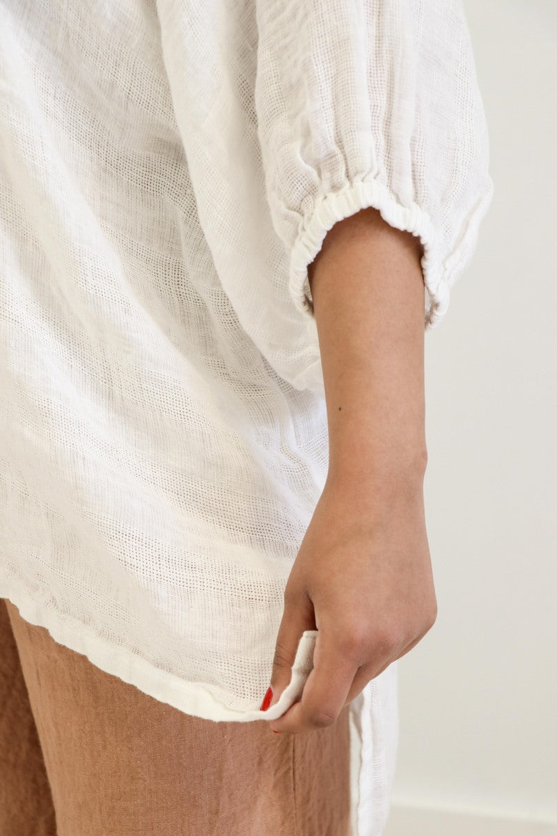 Bella Elasticated Sleeves Top White Combo