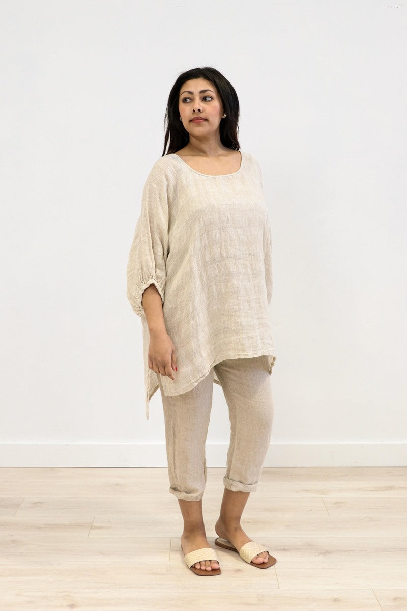 Bella Elasticated Sleeves Top Natural