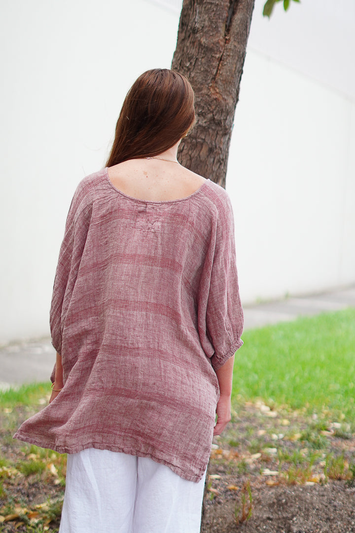 Bella Elasticated Sleeves Top Mahogany & Natural Stripes