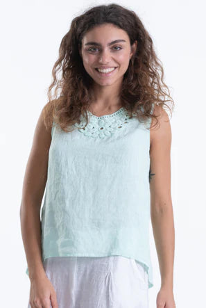 Embroided Neckline Linen Top