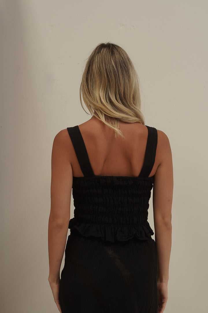Fia Shirred Top Black