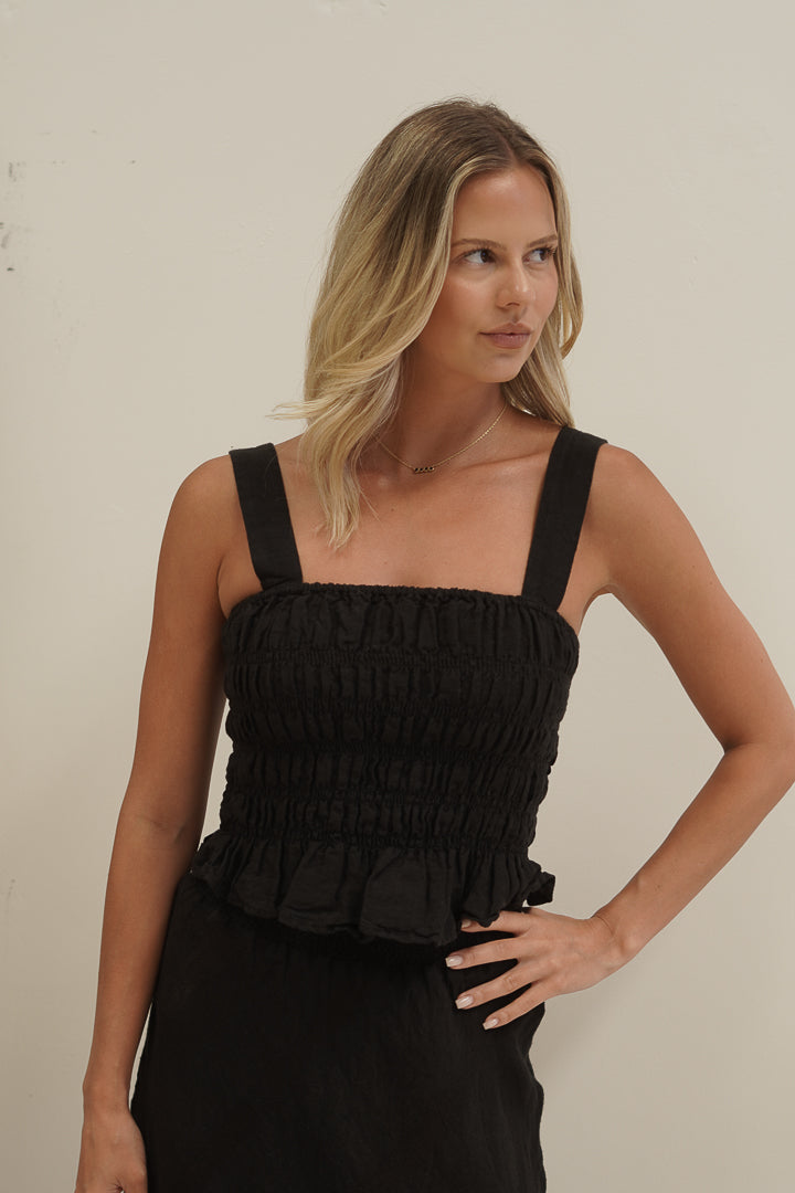 Fia Shirred Top Black