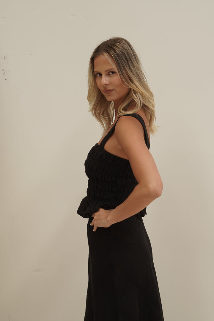 Fia Shirred Top Black