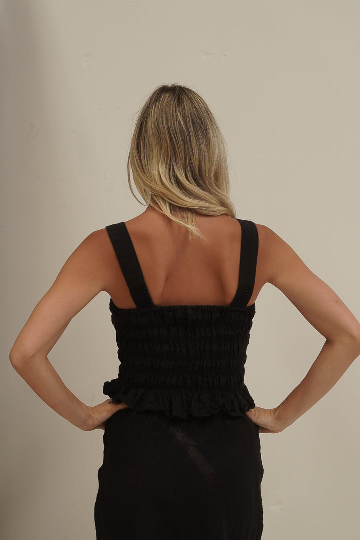 Fia Shirred Top Black