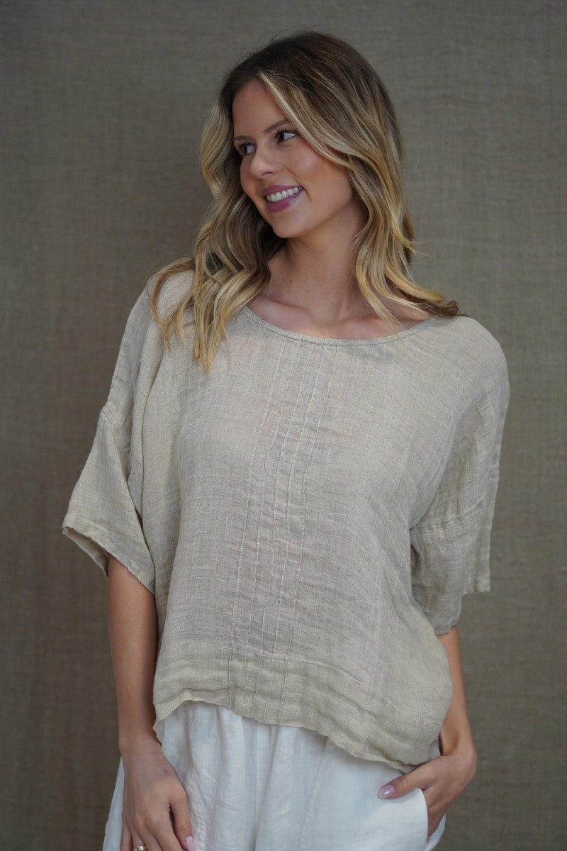 Francesca Pintucked Top Natural