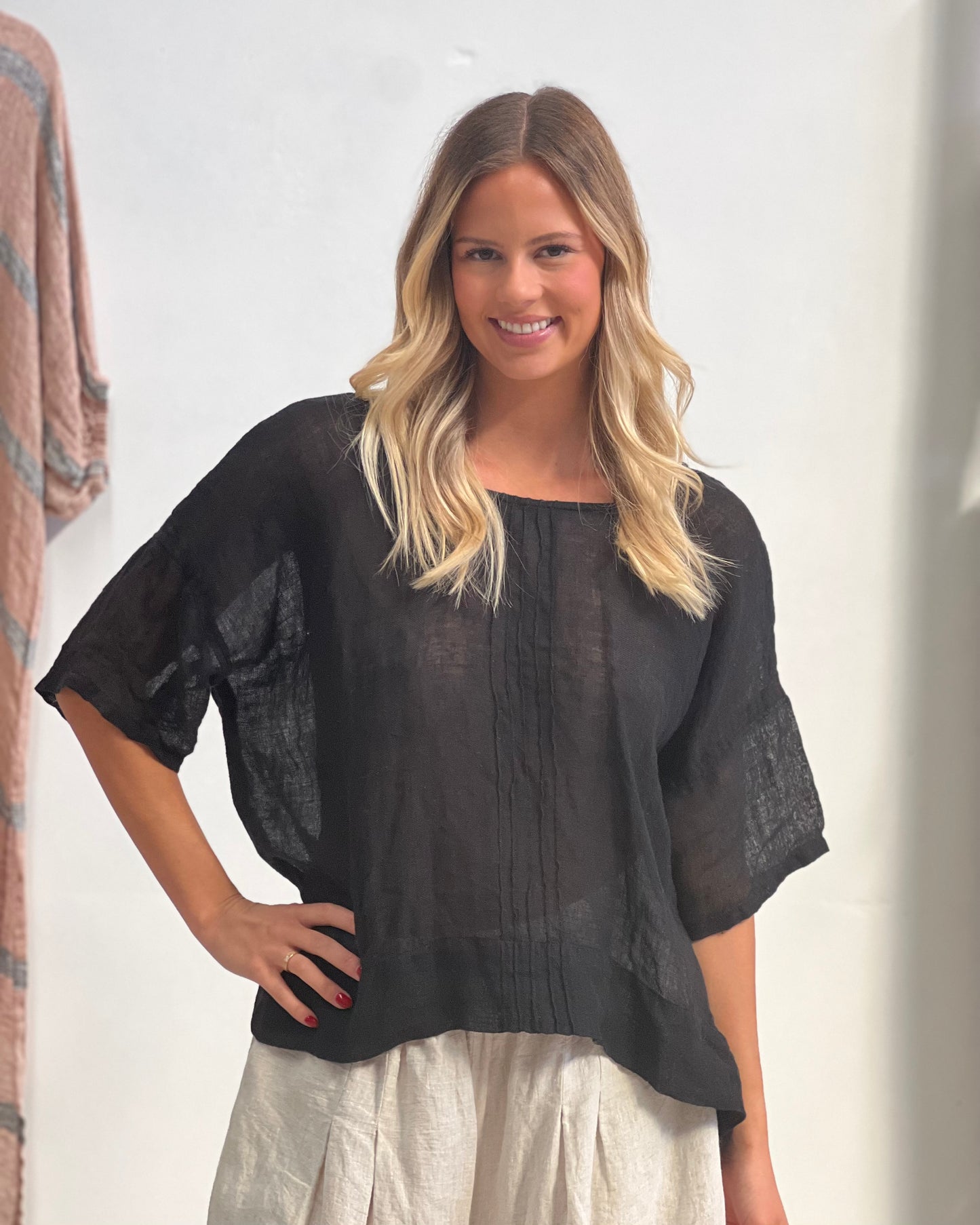 Francesca Pintucked Top Black