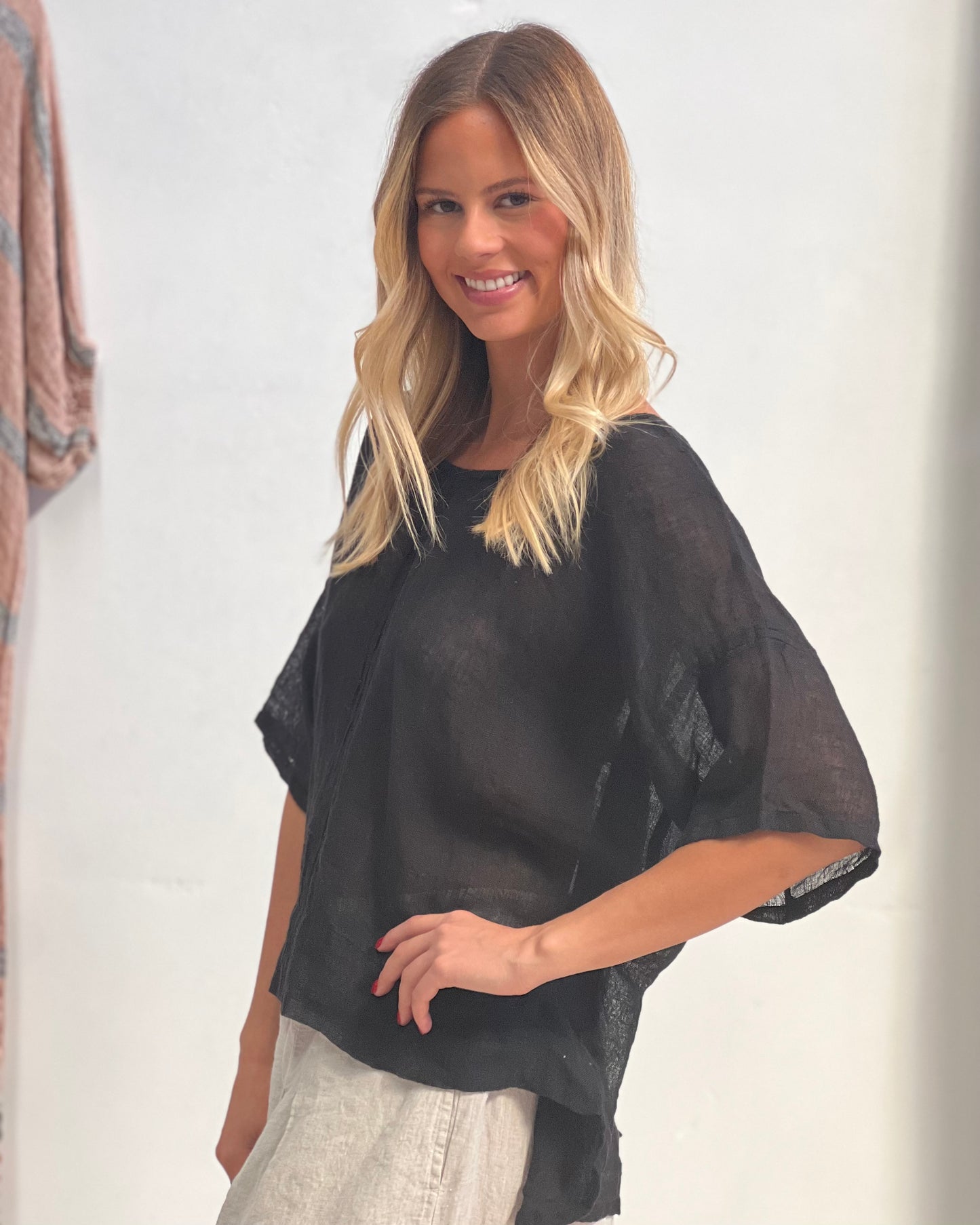 Francesca Pintucked Top Black