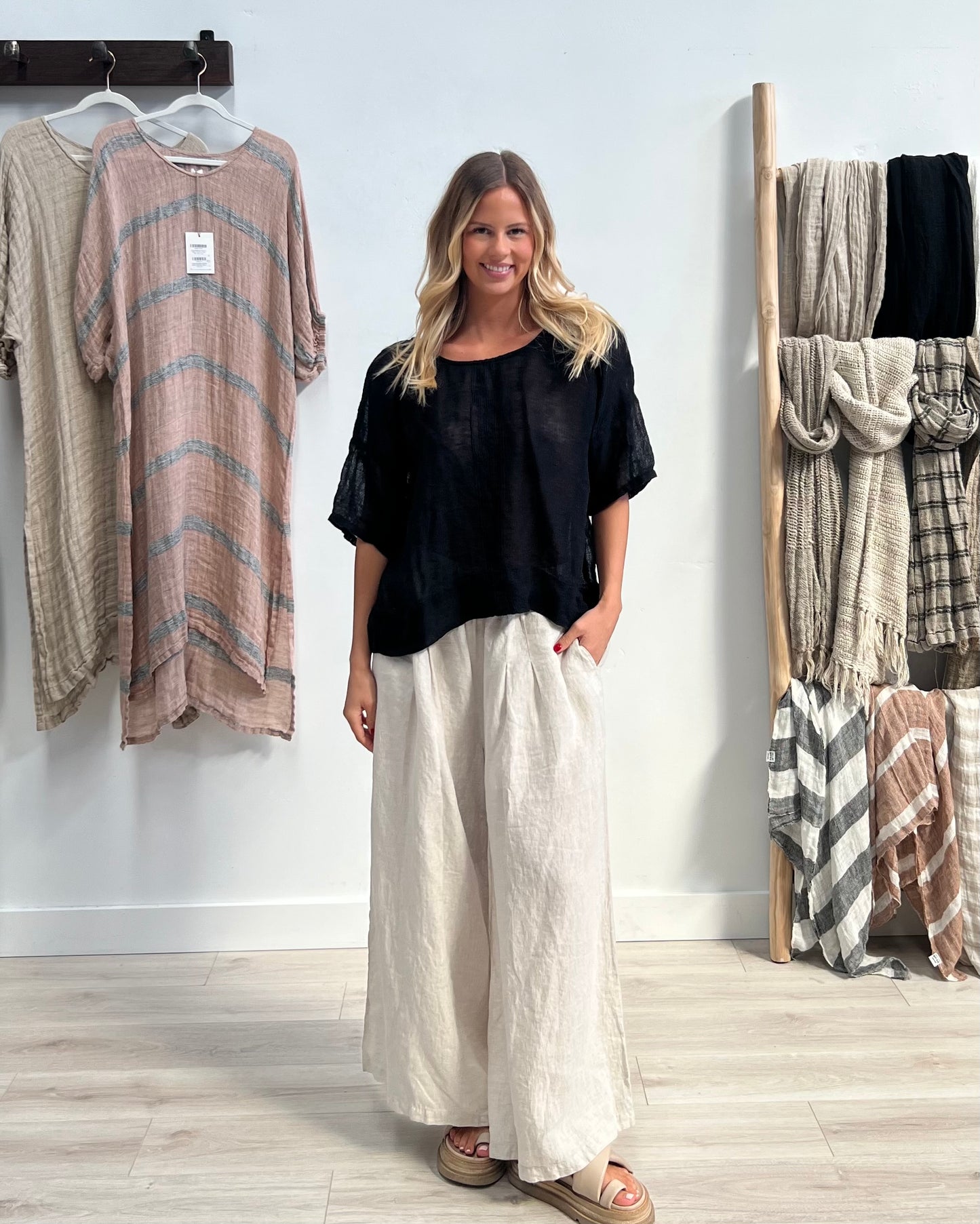 Francesca Pintucked Top Black