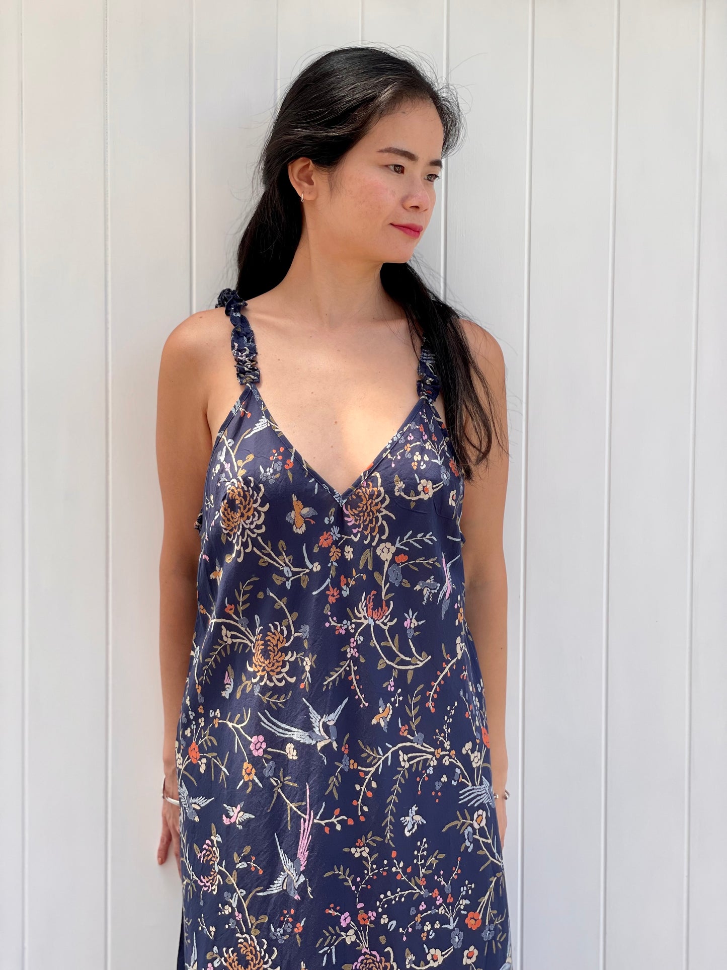 Flying Birds Navy Frilled Strap Dress
