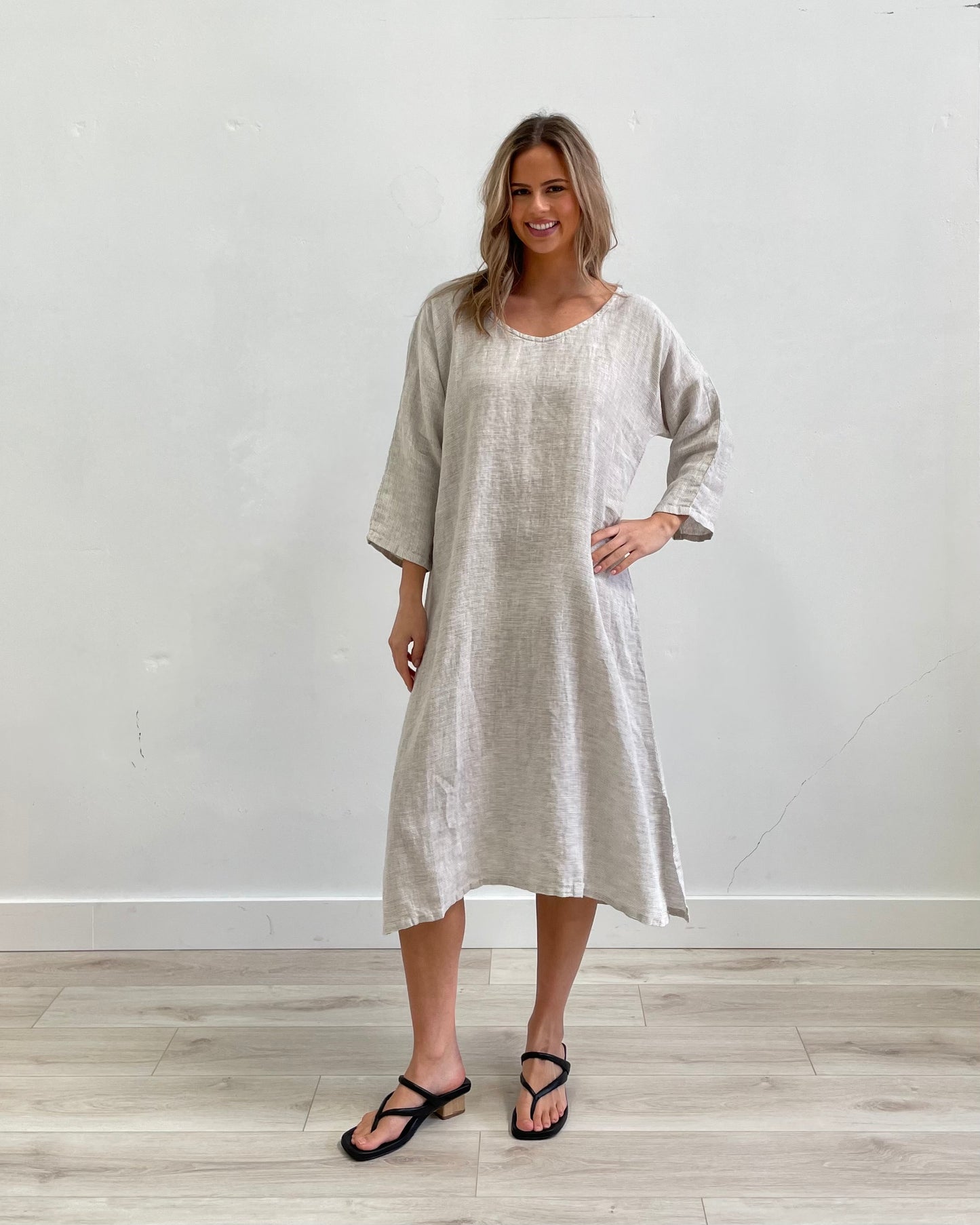 Noemi Full Sleeves Kaftan Grey Pinstripe