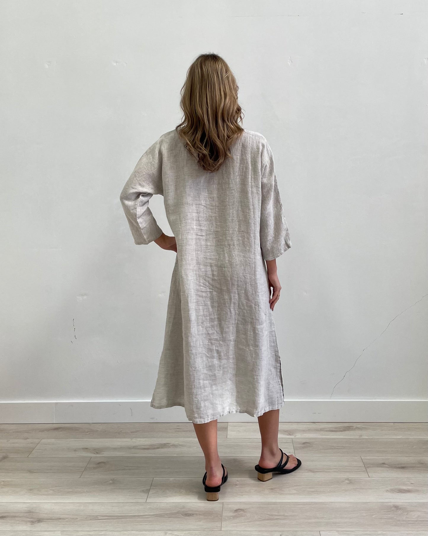 Noemi Full Sleeves Kaftan Grey Pinstripe
