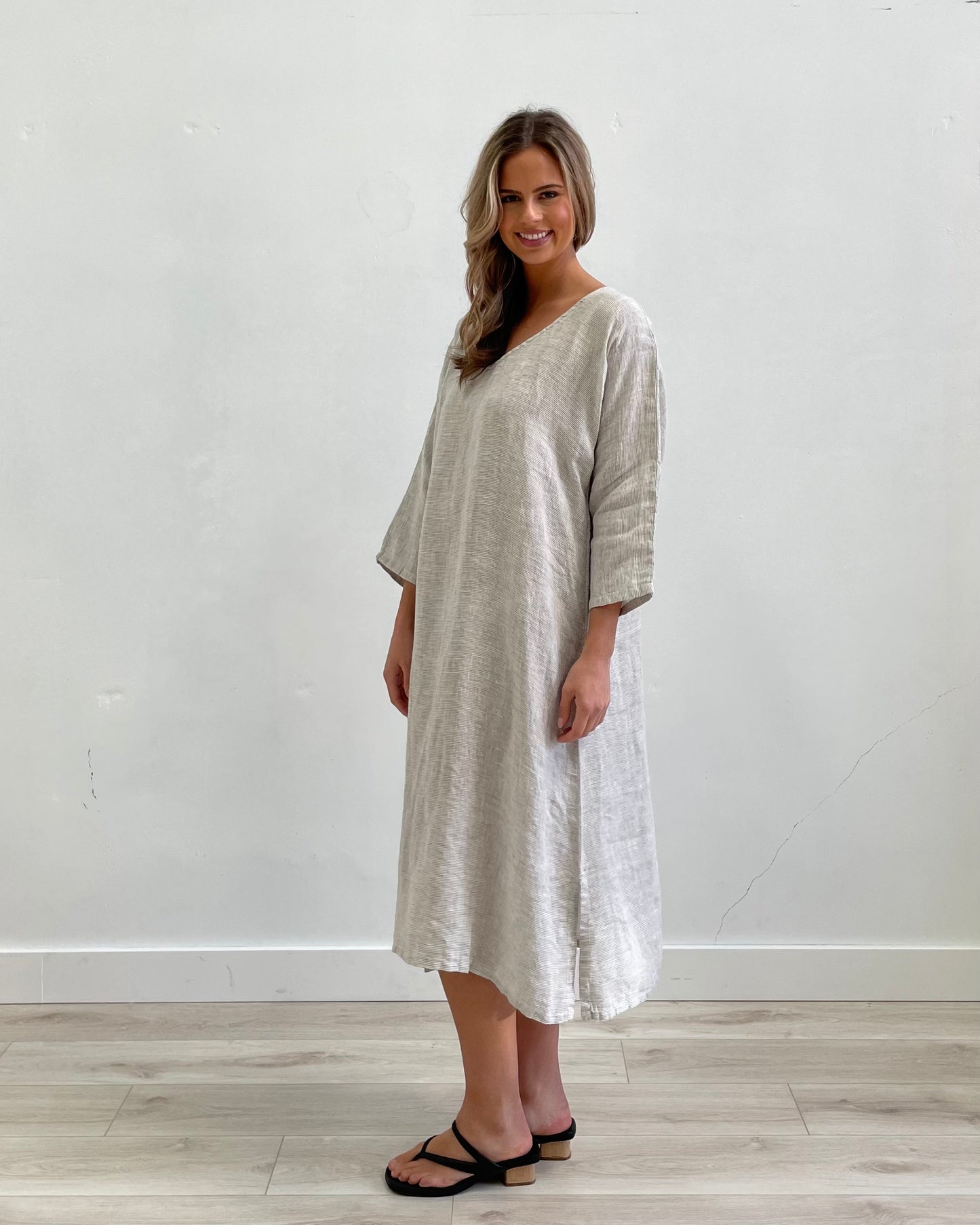 Noemi Full Sleeves Kaftan Grey Pinstripe