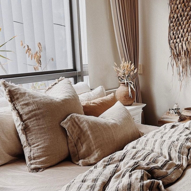 Cushion Cover Natural Handloomed/Rustic Linen With Fringe
