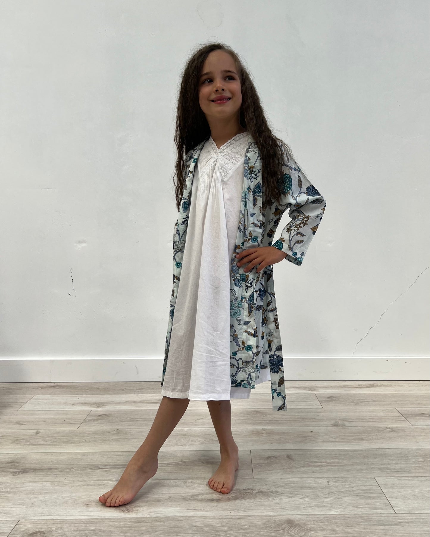 Blue & White Girl'S Kimono/Dressing Gown (Pack Of 4)
