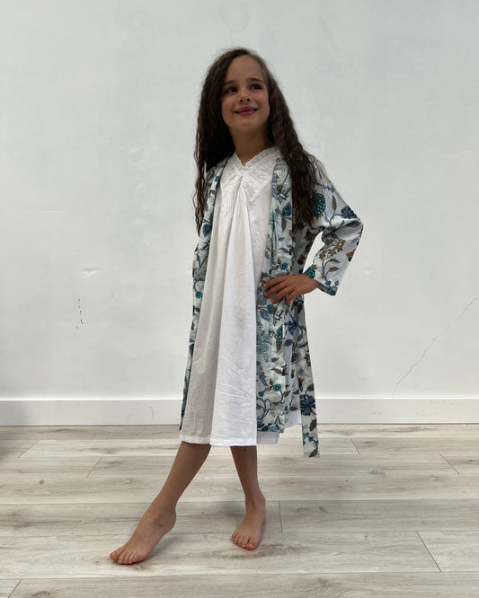 Blue & White Girl'S Kimono/Dressing Gown (Pack Of 4)