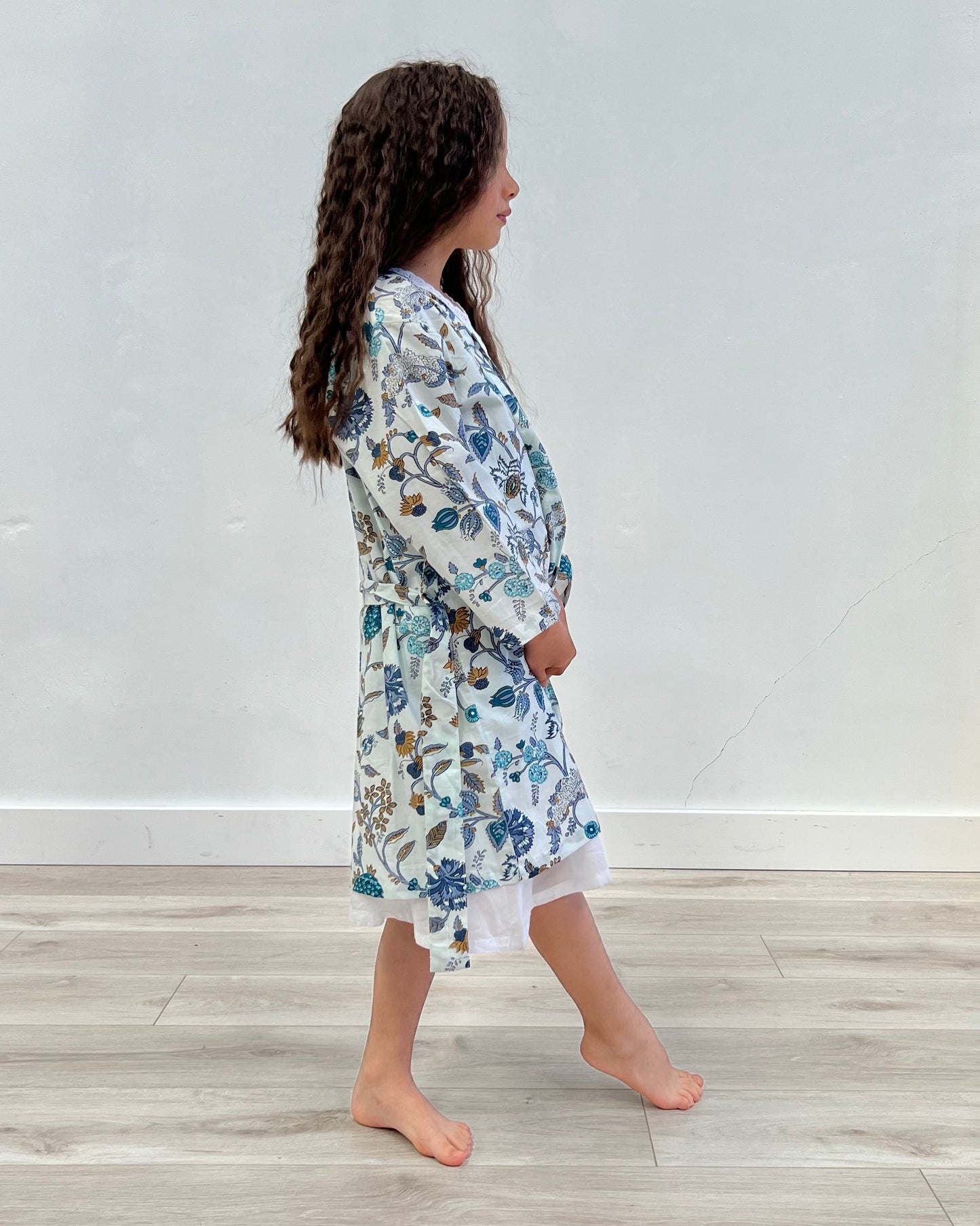 Blue & White Girl'S Kimono/Dressing Gown (Pack Of 4)