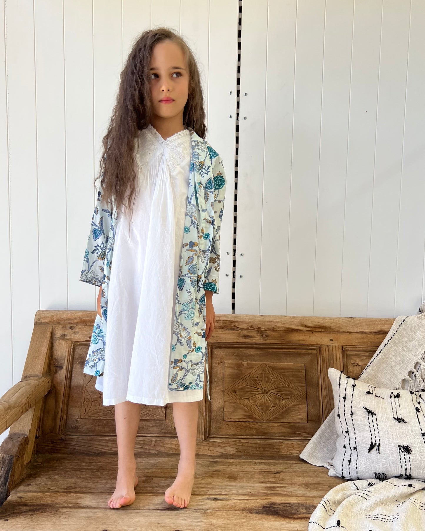 Blue & White Girl'S Kimono/Dressing Gown (Pack Of 4)