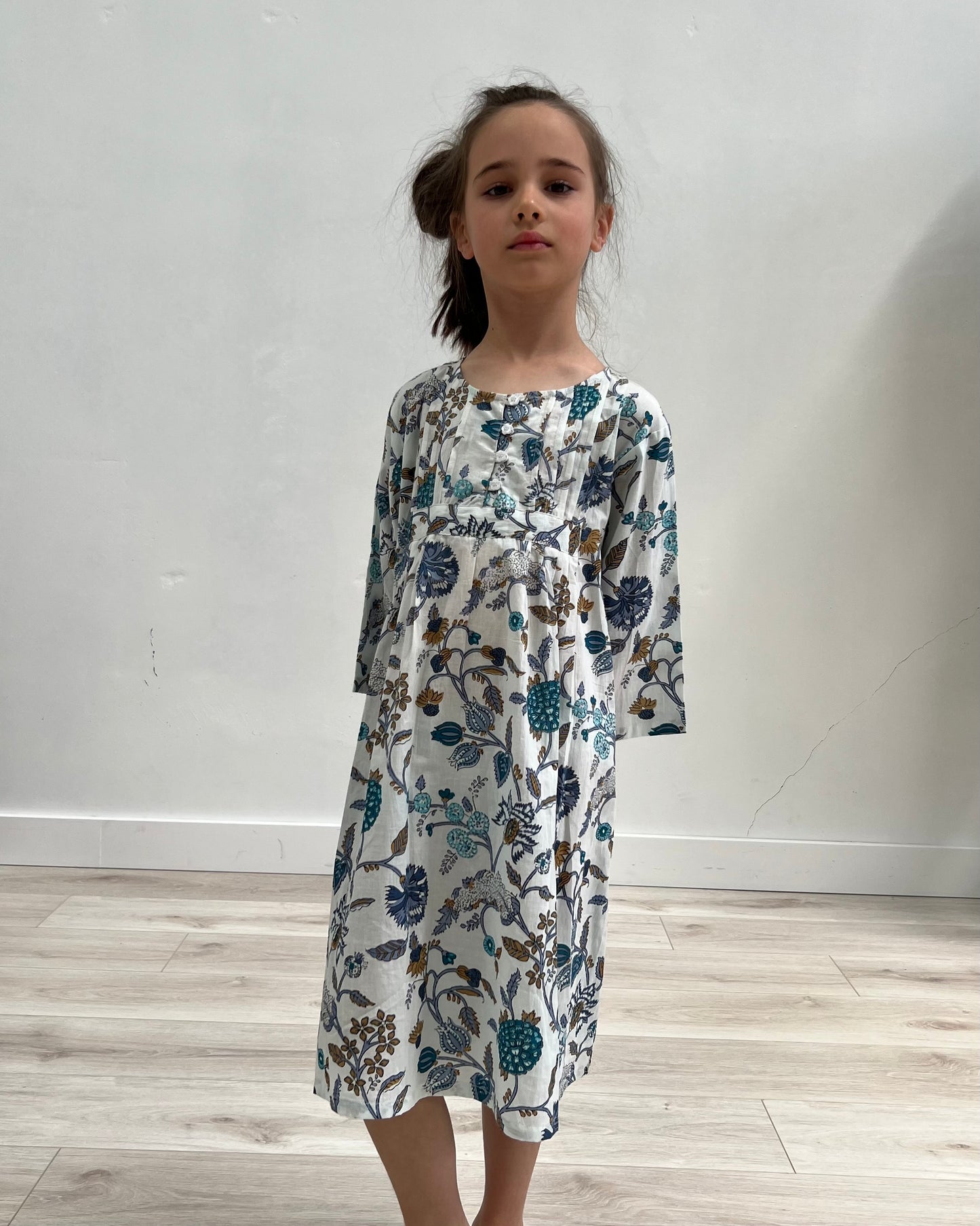 Blue & White Girl'S Long Sleeve Nightie (Pack Of 4)