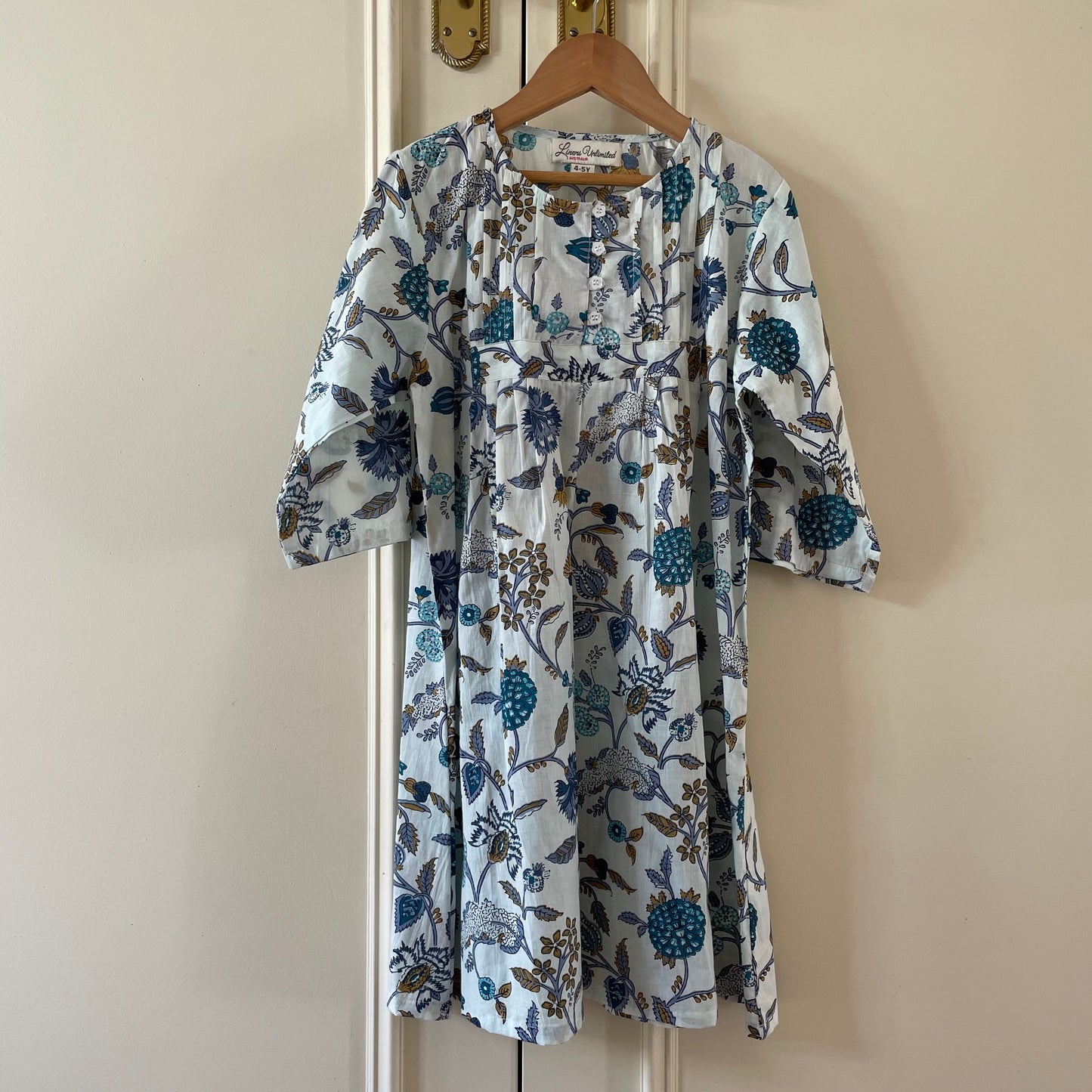 Blue & White Girl'S Long Sleeve Nightie (Pack Of 4)