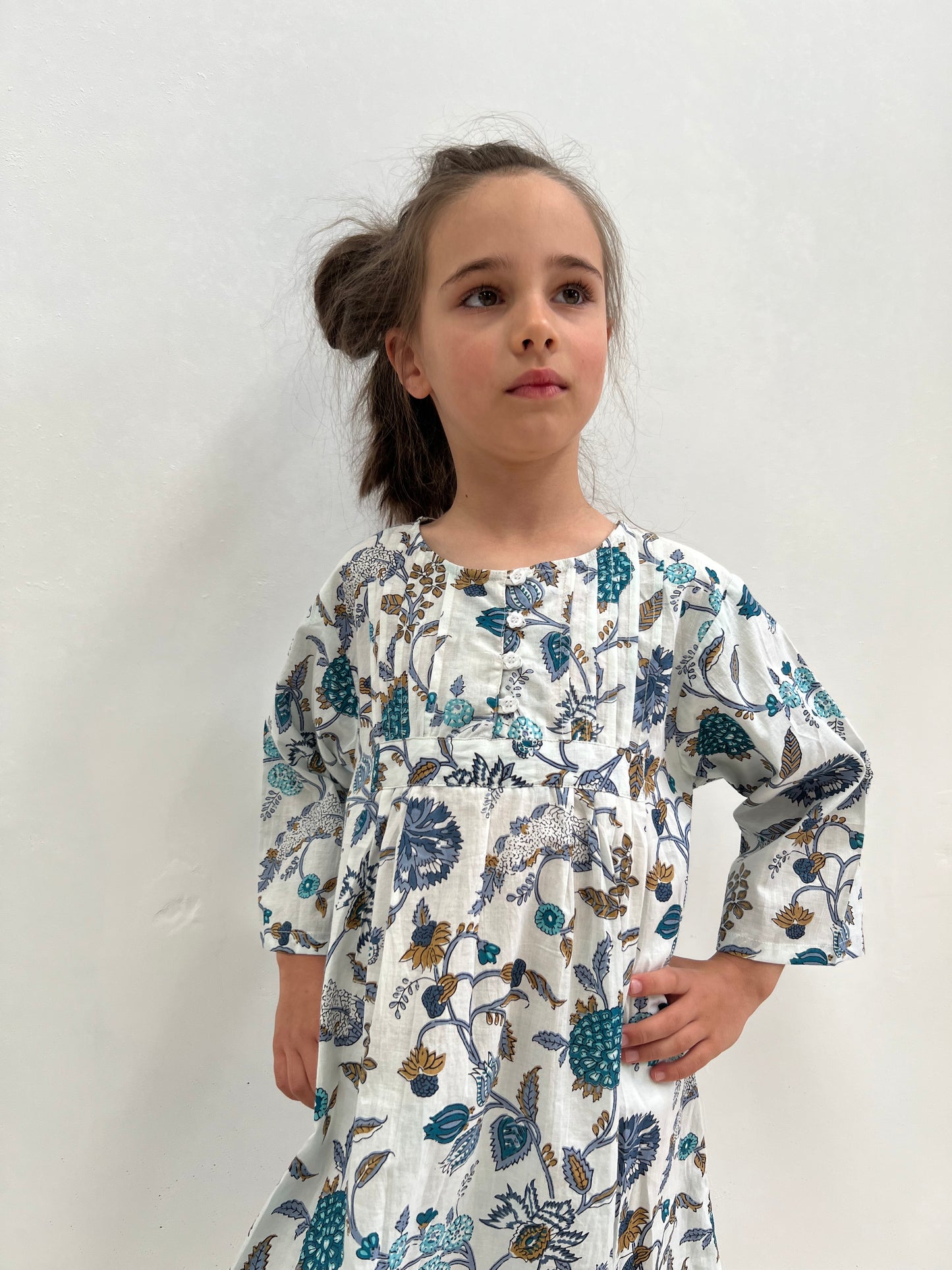 Blue & White Girl'S Long Sleeve Nightie (Pack Of 4)
