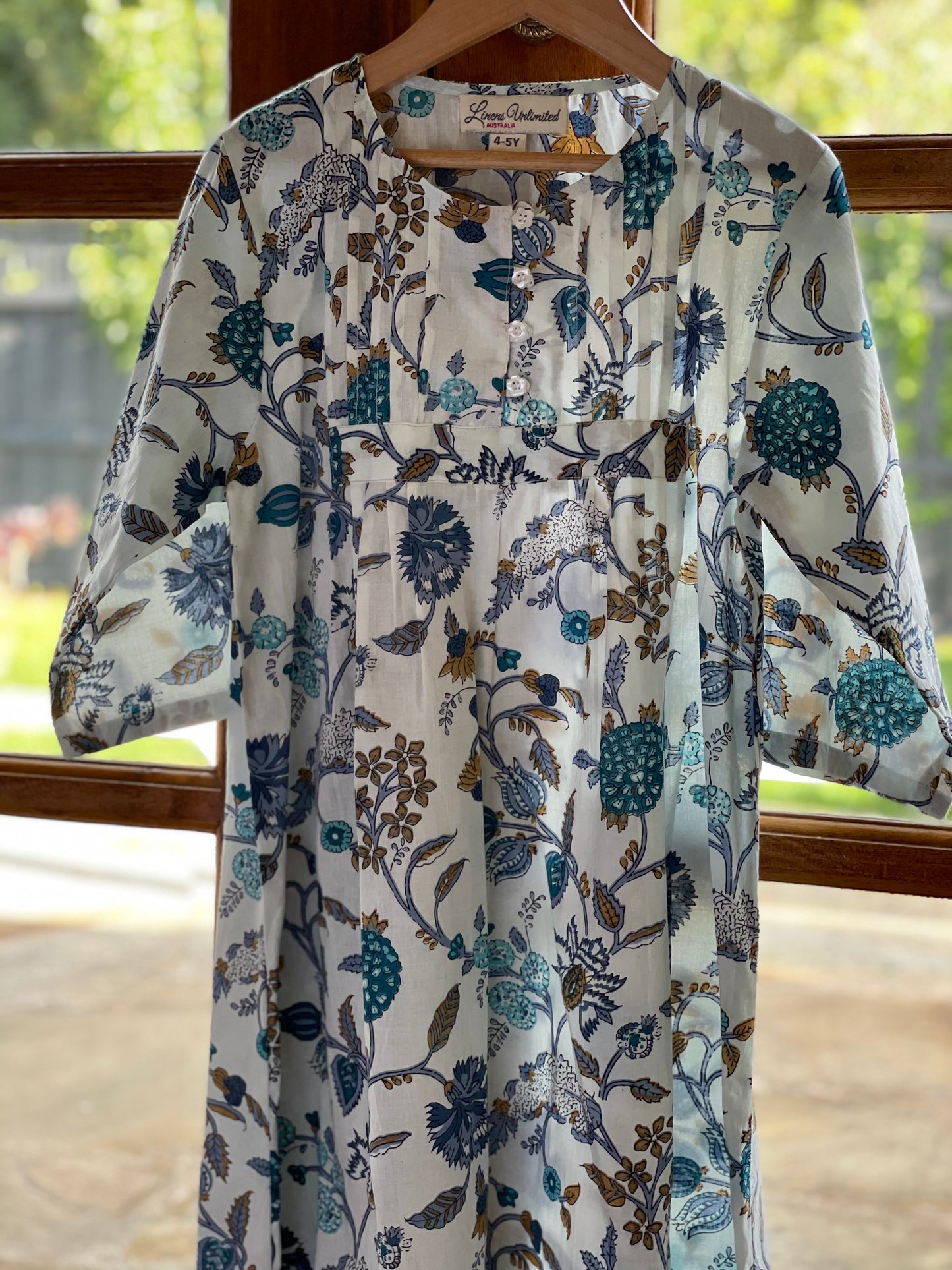 Blue & White Girl'S Long Sleeve Nightie (Pack Of 4)