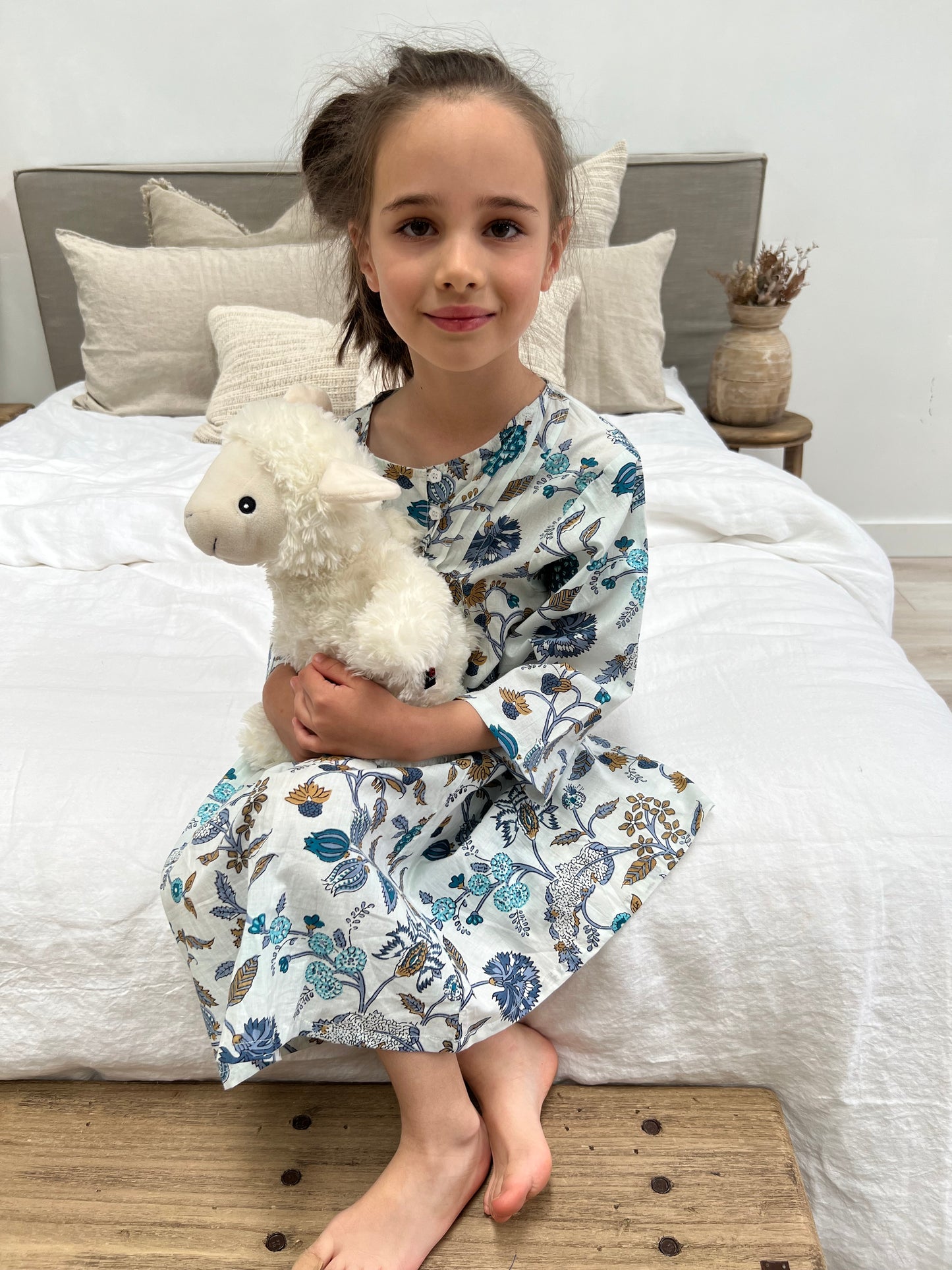 Blue & White Girl'S Long Sleeve Nightie (Pack Of 4)