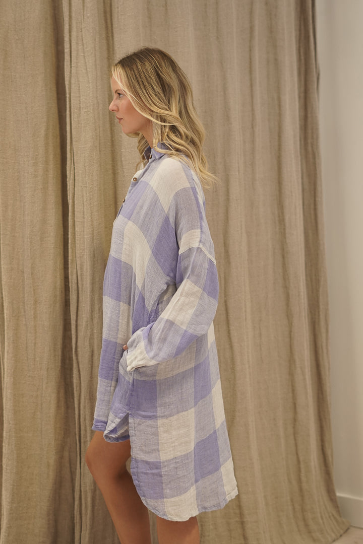 Gia Shirt Dress Heather Blue Check