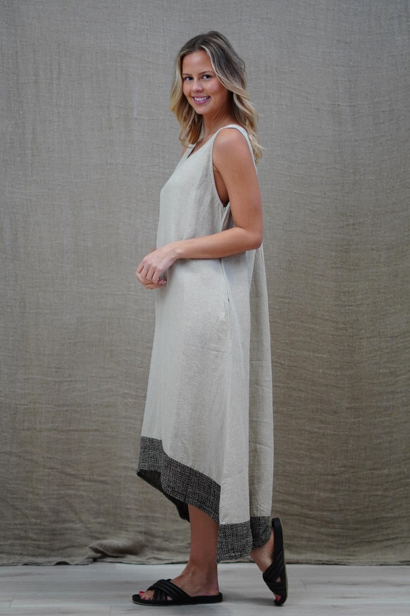 Giovanna Mesh Hem Dress Natural With Black Hem