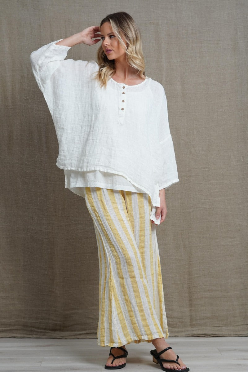 Greta Full Sleeved Buttoned Top White Combo