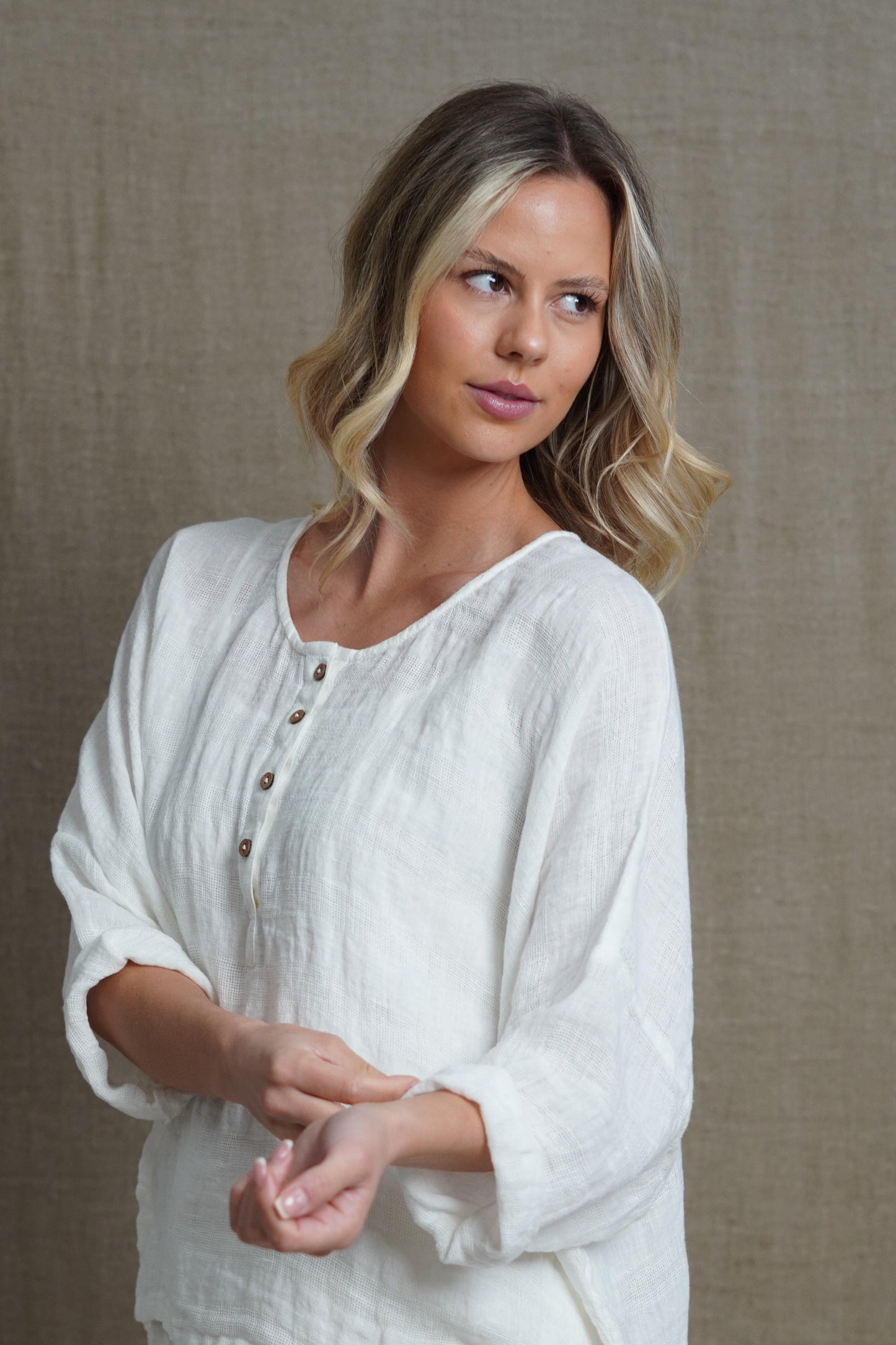 Greta Full Sleeved Buttoned Top White Combo
