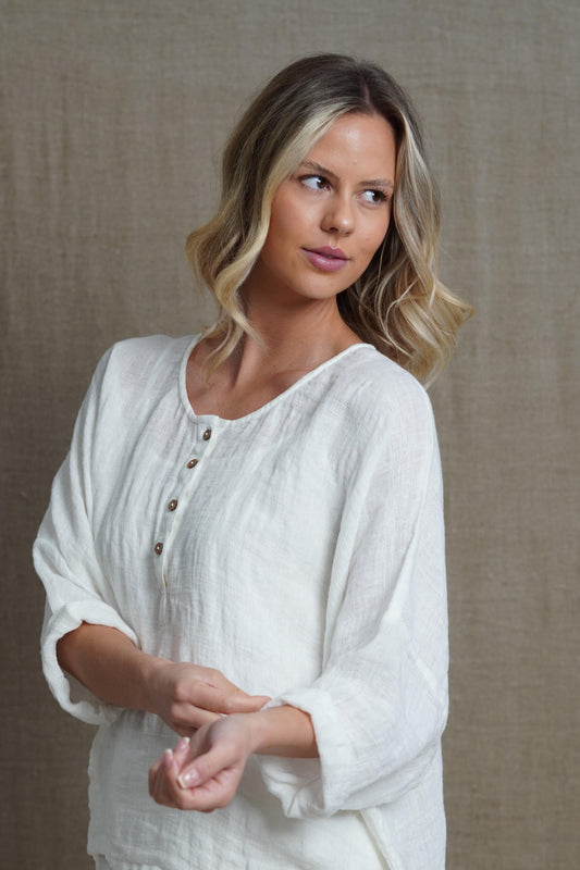 Greta Full Sleeved Buttoned Top White Combo