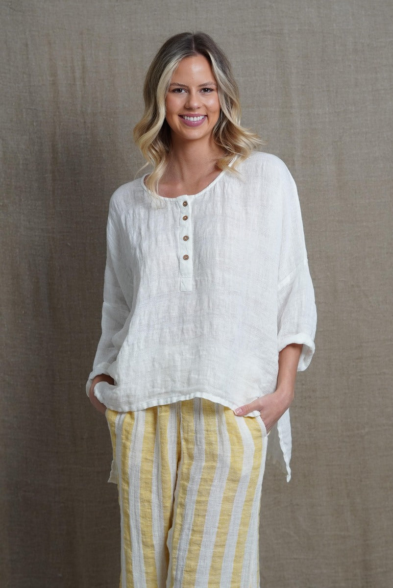 Greta Full Sleeved Buttoned Top White Combo