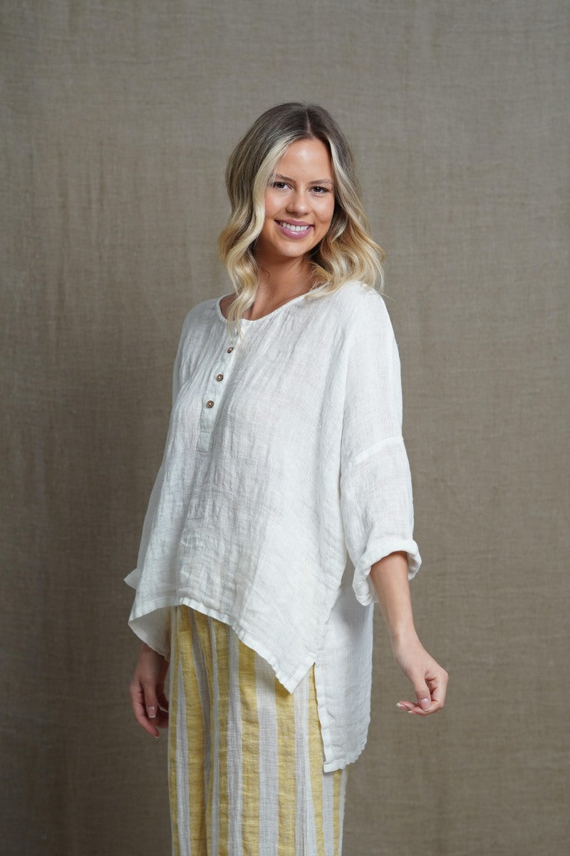 Greta Full Sleeved Buttoned Top White Combo
