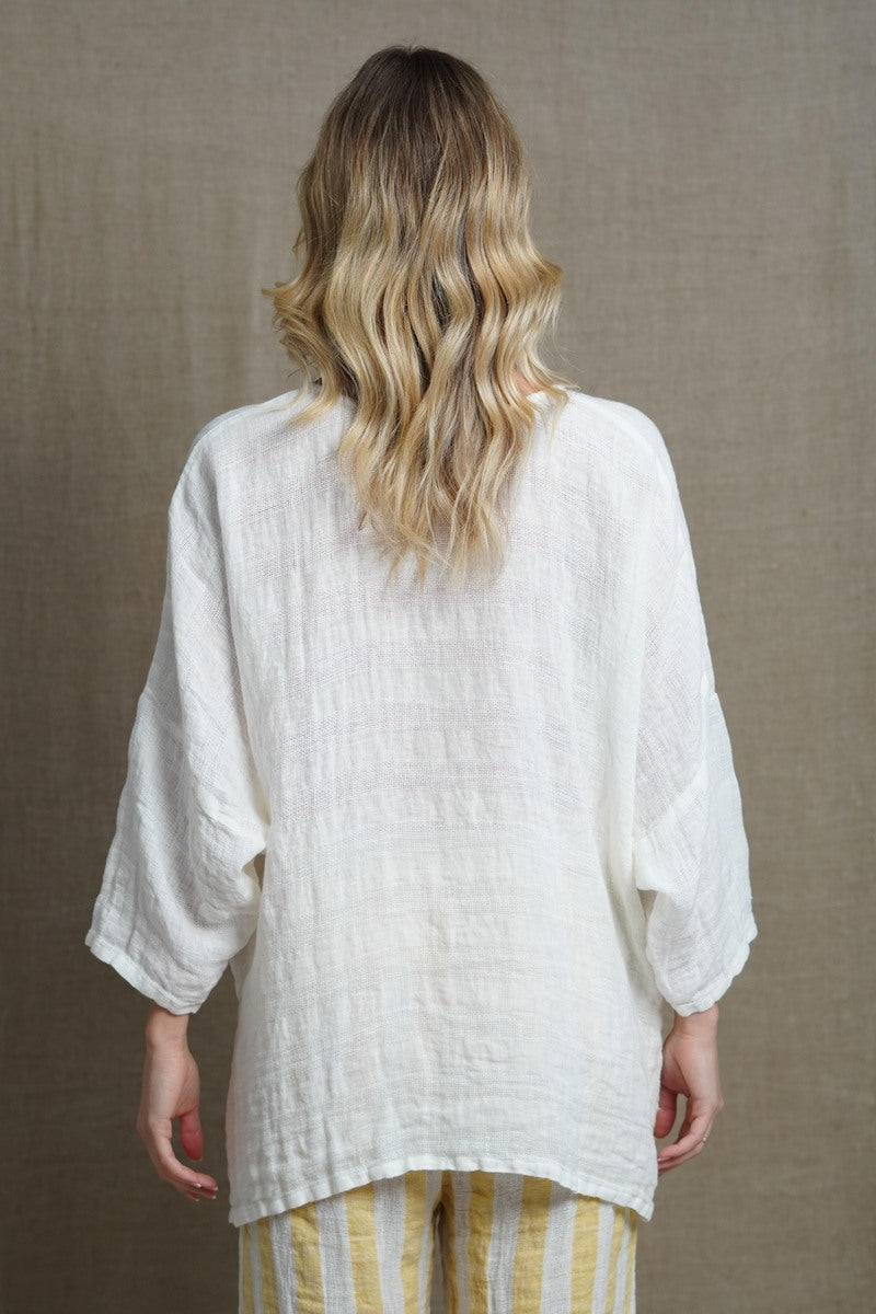 Greta Full Sleeved Buttoned Top White Combo