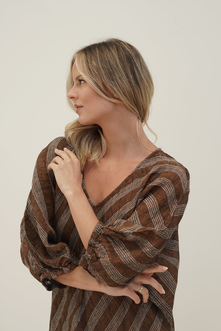 Giulia Bias Cut Dress Rust & White Stripes