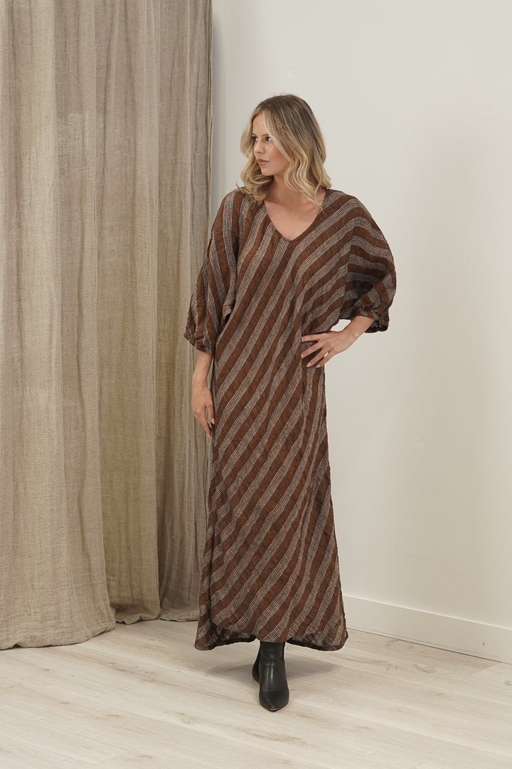 Giulia Bias Cut Dress Rust & White Stripes