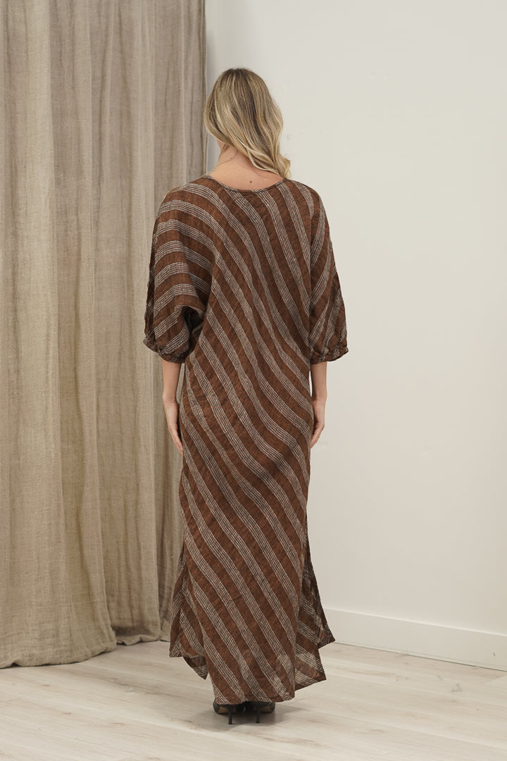 Giulia Bias Cut Dress Rust & White Stripes