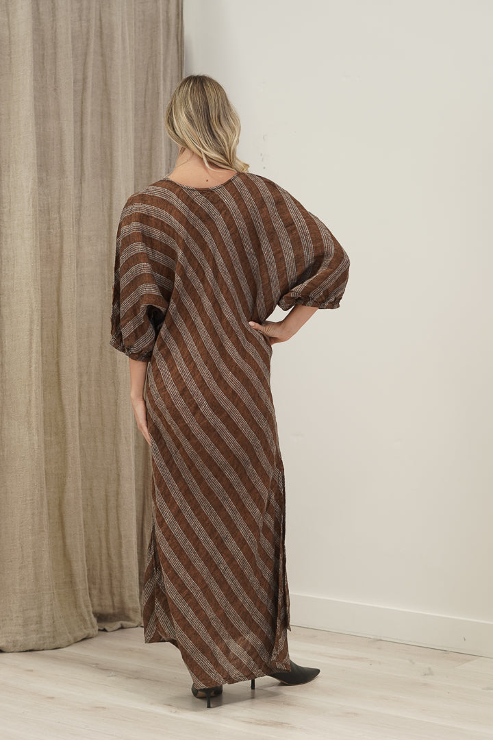 Giulia Bias Cut Dress Rust & White Stripes