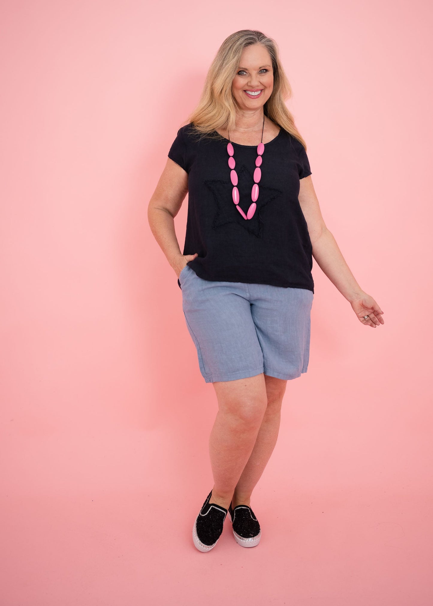 Gauci Star Linen Tee | Navy