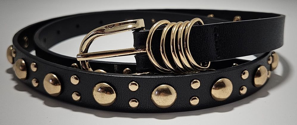 Gold Stud Slim Leather Belt