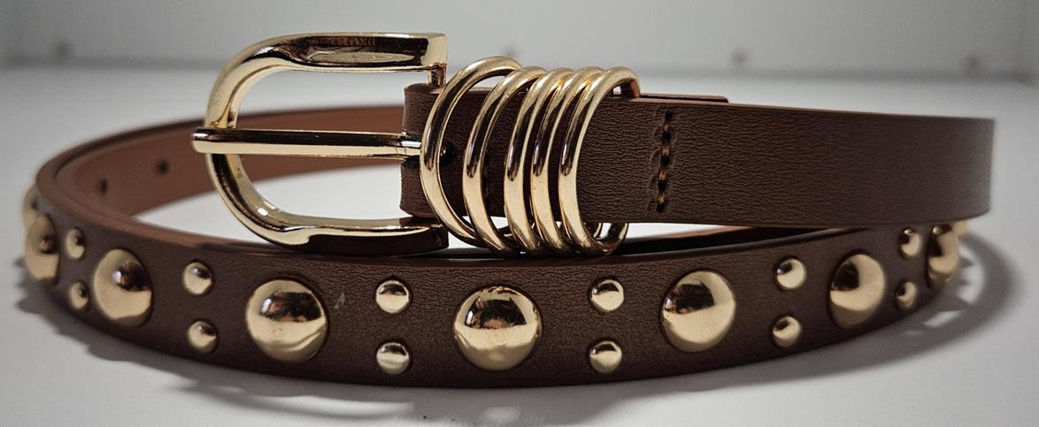 Gold Stud Slim Leather Belt