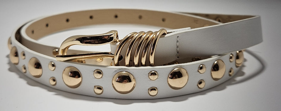 Gold Stud Slim Leather Belt